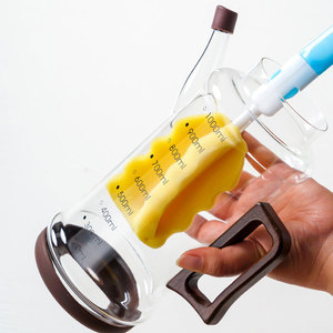 Distributeur d'huile en verre borosilicate avec poignée en bois et échelle graduée, bouteille d'huile en verre résistant à la chaleur pour cuisine, huile et <span class=keywords><strong>vinaigre</strong></span> - Product Image 3