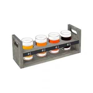 Juego de tablero de vuelo de cerveza de madera rústico, con 4 gafas de degustación y Panel de pizarra, estante de servicio de muestra de cerveza personalizado