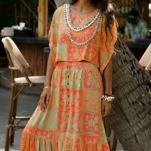 Conjunto de dos piezas de vestido largo holgado con estampado de moda de verano, hecho a medida, de rayón de alta calidad, estilo hawaiano. - Product Image 4