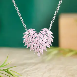 Grace Jewelry Unique 3D Layered Pink Marquise Cut CZ Zircon Elegant Jewelry Heart Shape Pendant Necklace For Women