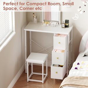Pequeño tocador <span class=keywords><strong>con</strong></span> <span class=keywords><strong>espejo</strong></span> y silla, mesa de maquillaje <span class=keywords><strong>con</strong></span> 3 cajones de tela <span class=keywords><strong>para</strong></span> dormitorio, mesa de maquillaje <span class=keywords><strong>con</strong></span> silla <span class=keywords><strong>para</strong></span> <span class=keywords><strong>niñas</strong></span> - Product Image 6