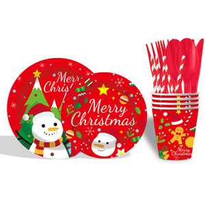 Platos de fiesta de Navidad muñeco de nieve platos de papel desechables invierno vacaciones cena postre platos Navidad lindo festivo vajilla - Product Image 1
