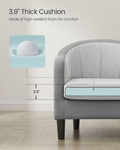 VASAGLE كرسي من القماش الكتاني Armchai المريح للمساحات الصغيرة + كرسي رمادي اللون من البولي يوريثان كرسي حديث بملصق - Product Image 2