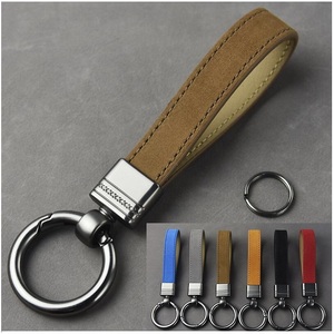 Luxury Genuine Leather Keychain Top-End Business Gift High Quality Black Brown Real Leather Car Key Keyholder with Metal for Men