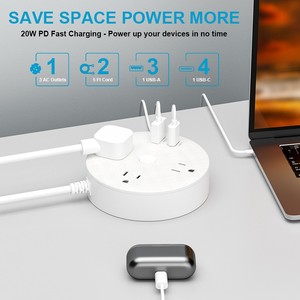 5FT Flat Cord Power Strip 3 AC Outlets USB-C USB-A Surge Protector Custom Logo For OEM Wholesale - Product Image 5
