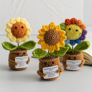Vente en gros de meilleurs cadeaux de fin d'études <span class=keywords><strong>smiley</strong></span> pot de fleurs au crochet tournesol fil de laine fait main fleur au crochet de tournesol pour professeur - Product Image 1