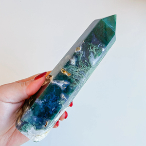 แท่งหินมอสอาเกตธรรมชาติขายส่ง, หินคริสตัลสีเขียวทรงโอเบลิสก์สำหรับตกแต่งบ้านและสำนักงาน, ของขวัญวันหยุดและวันเกิด - Product Image 6