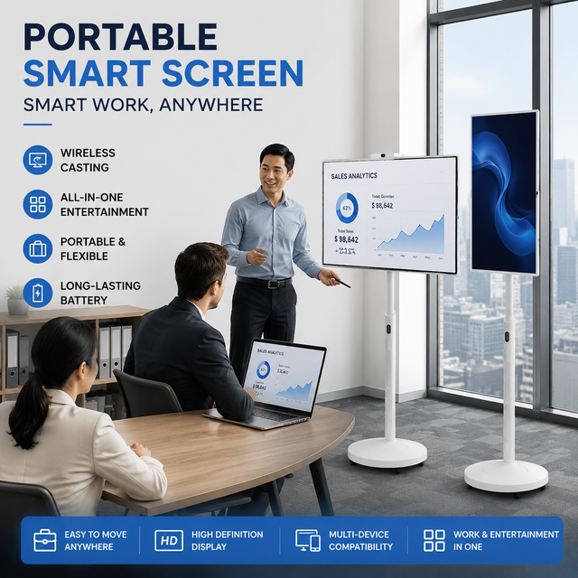 32 Inch Portable Android Smart Display TV on Wheels Touch Screen Mobile Display for Office Meeting Room