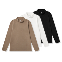 T-shirt à col roulé pour homme, 100% Coton Biologique, 230G, Tissé, Respirant, Imprimé, Coupe Classique, Manches Longues, Uni, Décontracté, Devant uni, Jinpa Needle
