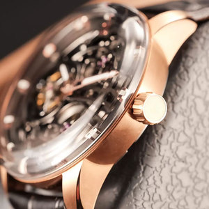 Montres mécaniques à tourbillon squelette, boîtier en or rose de 40mm, bracelet en cuir, cadran en verre saphir en dôme, montre pour hommes SM1046 - Product Image 4