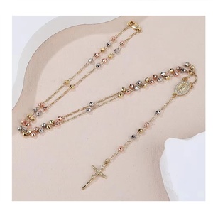 Joyería religiosa colombiana más vendida, collar de Rosario con colgante de Cruz de Jesús chapado en oro, artículo católico al por mayor Popular de circón - Product Image 4