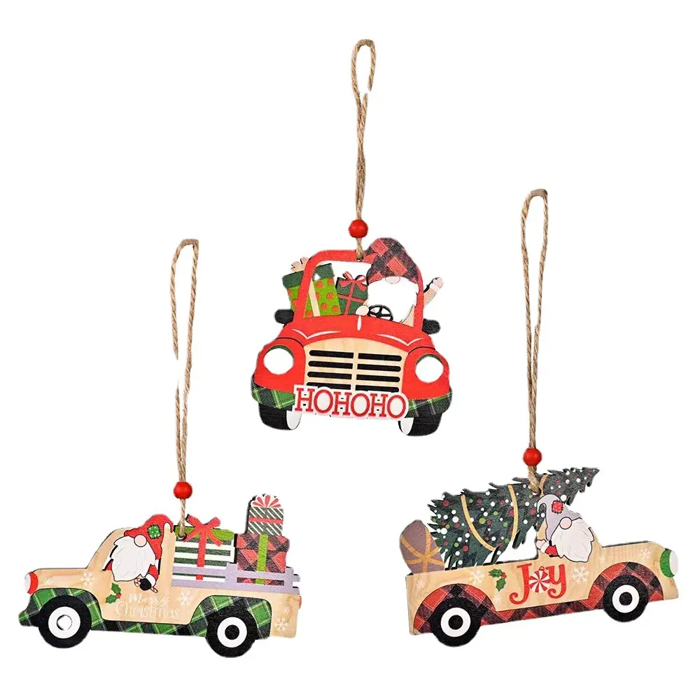 New Christmas products creative letters wooden car pendant Christmas tree hanging ornaments colored home decoration