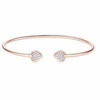 Bracelet ouvert en argent 925 plaqué or avec double cœur incrusté de zircon, bijoux pour femmes, personnalisable, idéal comme cadeau pour les petites amies