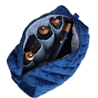 Sac de voyage personnalisé respirant avec fermeture éclair pour sèche-cheveux, grande capacité, pochette cosmétique en velours avec doublure contrastante, pour sèche-cheveux et articles de toilette