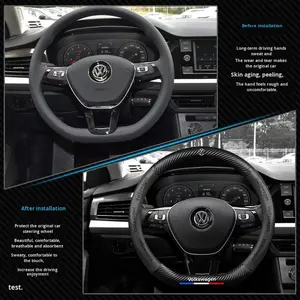 Speed Beauty Couverture de <span class=keywords><strong>volant</strong></span> universelle en cuir de luxe à 4 rayons <span class=keywords><strong>Logo</strong></span> en relief 3D pour les voitures électriques Modification transfrontalière - Product Image 1