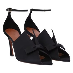 Sandalias de tacón de aguja alto para mujer, con punta abierta, talla grande 45, con correa al tobillo y hebilla, lazo frontal, ajuste ancho, estilo stiletto - Product Image 6