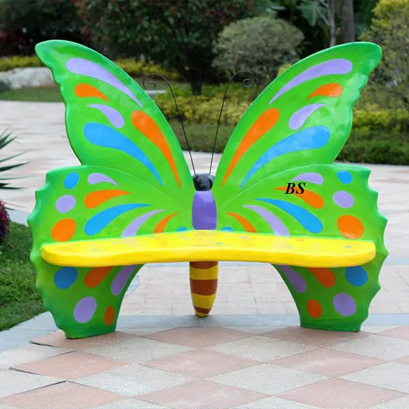 customized modern large fiberglass garden bench sculpture butterfly statue for sale