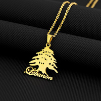 Collier pendentif en acier inoxydable doré avec carte du Liban, arbre de cèdre et drapeau, bijoux ethniques pour hommes et femmes