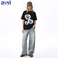 T-shirt Raglan Homme à Manches Courtes en Coton Pur Ozone, Col Rond, Coupe Boxy Oversize, Imprimé Lèvres de Vampire, Style Streetwear Décontracté