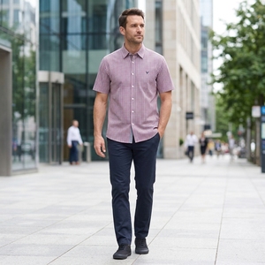 <span class=keywords><strong>Camisa</strong></span> <span class=keywords><strong>de</strong></span> Manga Corta a <span class=keywords><strong>Cuadros</strong></span> para <span class=keywords><strong>Hombre</strong></span>, <span class=keywords><strong>Roja</strong></span> <span class=keywords><strong>y</strong></span> <span class=keywords><strong>Azul</strong></span>, con Botones, Informal, <span class=keywords><strong>de</strong></span> Verano, para Negocios - Product Image 1