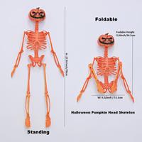 Ensemble de décoration squelette d'Halloween 70 cm – Squelette en plastique et tête de citrouille – Accessoire d'horreur pour fête et décoration de maison hantée