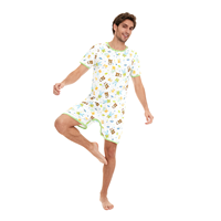 Combinaison Teddy en coton pour adulte avec jambes courtes, barboteuse ABDL pour homme à manches courtes et boutons-pression à l'entrejambe