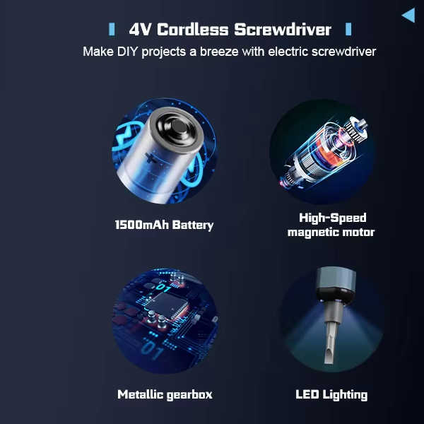 Trådløs elektrisk skrutrekker-sett med 64 presisjonsbor, 5 dreiemomenter, LED-lys, DIY-håndverktøy
