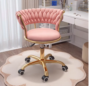 Home Office Desk <b>Chair</b> with Woven Backrest <b>Cushion</b> Armrest Golden Metal Frame Swivel Height Adjustable - Product Image 3