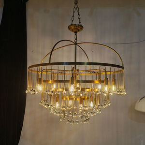Lustre moderne rond en laiton et verre, cascade multi-niveaux, pour salon de luxe, plafond haut, hall d'hôtel, luminaire suspendu - Product Image 2