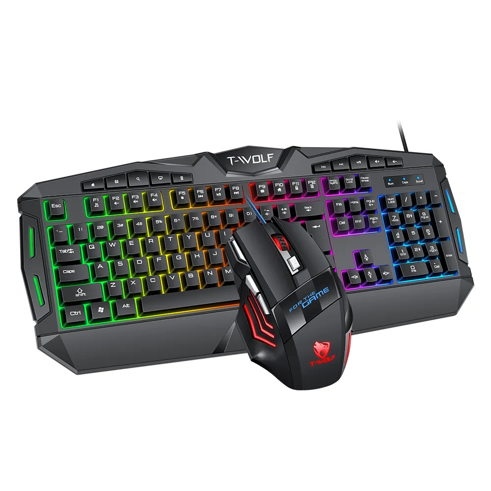 TWOLF TF390 Kombo Keyboard dan Mouse Gaming Berlampu Latar Terukir Laser Tombol 104 Komputer Berkabel Terlaris