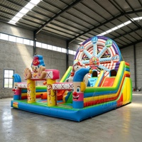 Château gonflable commercial avec toboggan, thème Grande Roue et Clown, aire de jeux de cirque pour location commerciale en extérieur