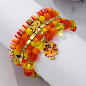 Orange Harvest Charm Bracelet <b>Set</b> 5-Strap Polymer <b>Clay</b> Turkey Jewelry Unisex Fall 2024 Fashion Bracelets - Product Image 3