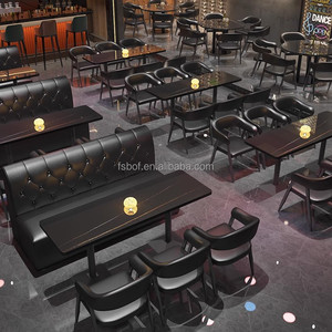 Ensemble de banquettes capitonnées en cuir PU de luxe avec table en marbre noir pour discothèque, bar, <span class=keywords><strong>salon</strong></span>, usage commercial - Product Image 2