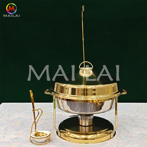 Plats à soupe Traiteur Roll Top Cover Fuel Holder Lid Silver and Gold Round Luxury in <span class=keywords><strong>Dubai</strong></span> Chafing Dish - Product Image 4
