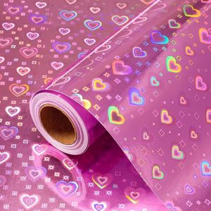 Iridescent Pink Heart Pattern Metallized <b>Wrapping</b> <b>Paper</b> Roll Double-Sided Waterproof for Gift & Craft Offset Printing - Product Image 2