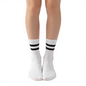 White Ankle <b>Socks</b> With <b>Black</b> Stripes For Children Cotton Breathable Casual Daily Wear Summer Style - Product Image 1