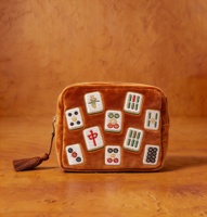 Pochette à fermeture éclair dorée pour tuiles de Mahjong, en velours de coton doux, organisateur d'accessoires de Mahjong, sac de rangement pour pièces de jeu