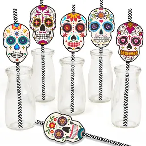 12/pack Halloween Disposable Paper Straw Ghost Flag Straws For Happy Halloween Party Home Table Decor Supplies