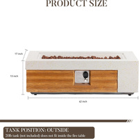 Brasero rectangulaire à gaz pour extérieur et jardins, avec panneaux latéraux en fer forgé à grain de bois, plateau blanc et chauffage électrique
