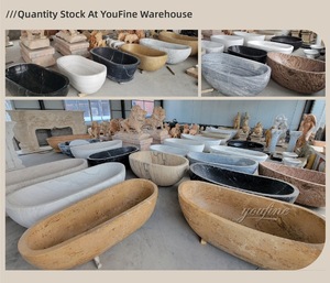 Baignoire autoportante ovale en marbre noir naturel sculpté à la main YOUFINE pour salle de bain de villa moderne - Product Image 4