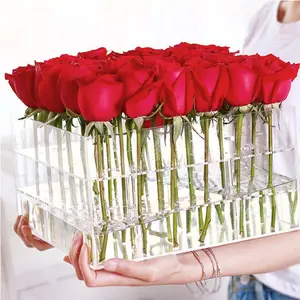 Contenitore di fiore acrilico conservato trasparente all'ingrosso del contenitore di regalo dell'esposizione acrilica con il coperchio