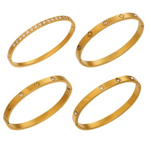 Bracelet à fermoir géométrique en acier inoxydable électroplaqué Mili avec zircon, style européen et américain, polyvalent pour un port superposé - Product Image 5