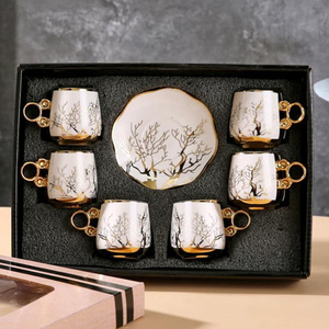 Vàng mạ xương Trung Quốc Thổ Nhĩ Kỳ cà phê Cappuccino <span class=keywords><strong>cup</strong></span> <span class=keywords><strong>Set</strong></span> 12Piece gốm sứ cốc cà phê và chiếc đĩa thiết lập với tùy chỉnh thiết kế - Product Image 1