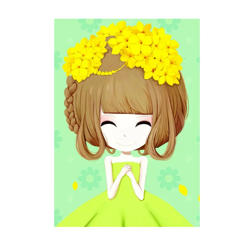 5d diamante pintura uma menina dos desenhos animados sorridente vestindo vestido amarelo parede arte decoração redonda ou bordado diamante em forma especial