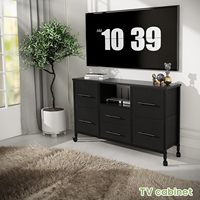 Commode commode à 6 tiroirs avec cadre en tissu et métal 4 roulettes 43.3 ''de long meuble TV unité de rangement