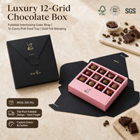 Boîte cadeau en chocolat personnalisée, pliable, en papier cartonné spécial avec séparateur à 12 compartiments et logo en feuille d'or