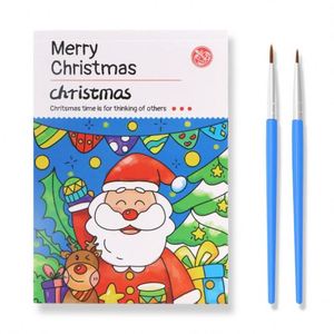 Livre de coloriage personnalisé Joyeux Noël Graffiti 15 pages Papier aquarelle Cadeau scolaire Jouet éducatif pour la maternelle 2 pinceaux - Product Image 6