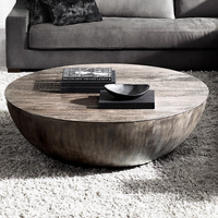 Rhohohill-Table basse rétro ronde en forme de sphère de haute qualité en chêne récupéré, style américain personnalisé