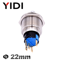 Interrupteur rotatif à bouton-poussoir LED en plastique IP65 de 22 mm, 2 à 3 positions, avec verrouillage en acier inoxydable, commande SPDT Max. 3A 24V