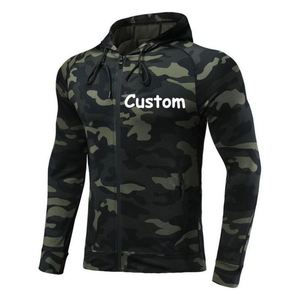 Survêtement de sport camouflage à séchage rapide pour hommes, avec sweats à capuche zippés intégraux et vestes vert foncé – Vente en gros - Product Image 1